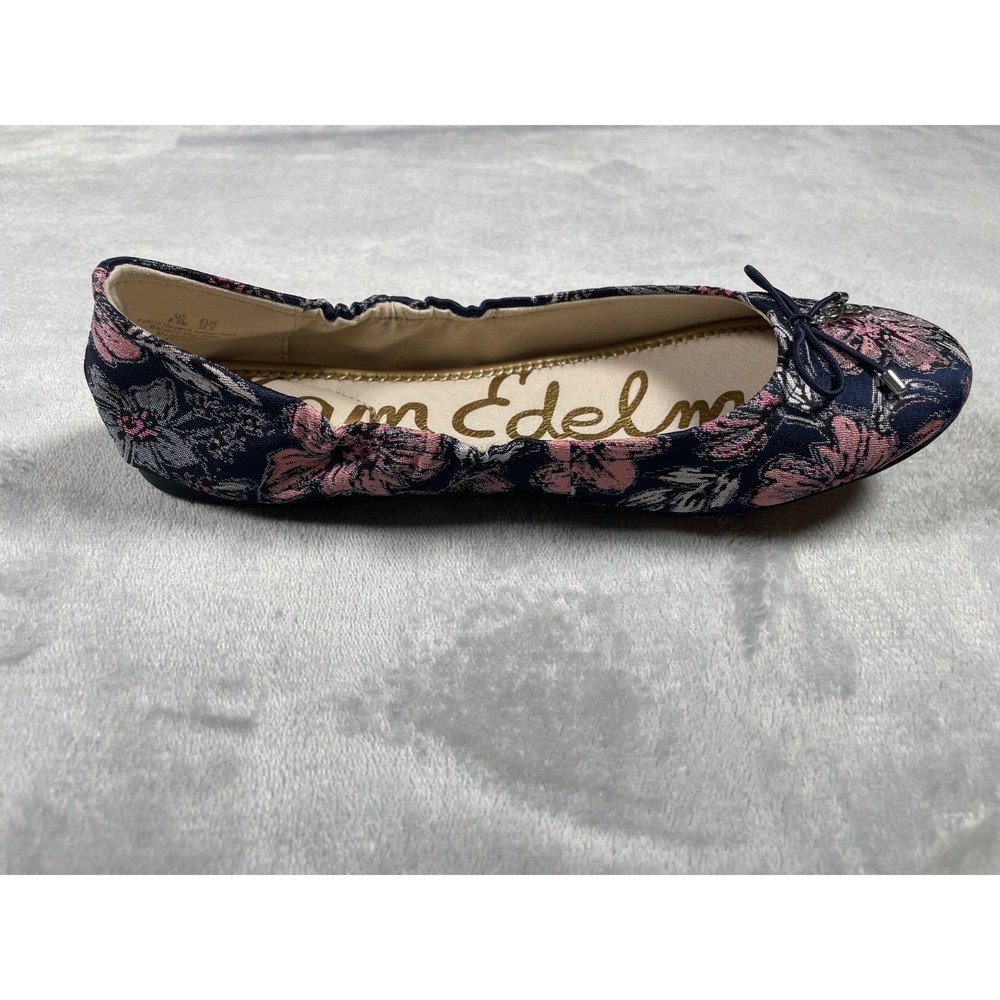 Sam Edelman Felicia Ballet Flats Women's 8.5 Navy Pink Floral Jacquard Bow Shoes - Picture 7 of 15